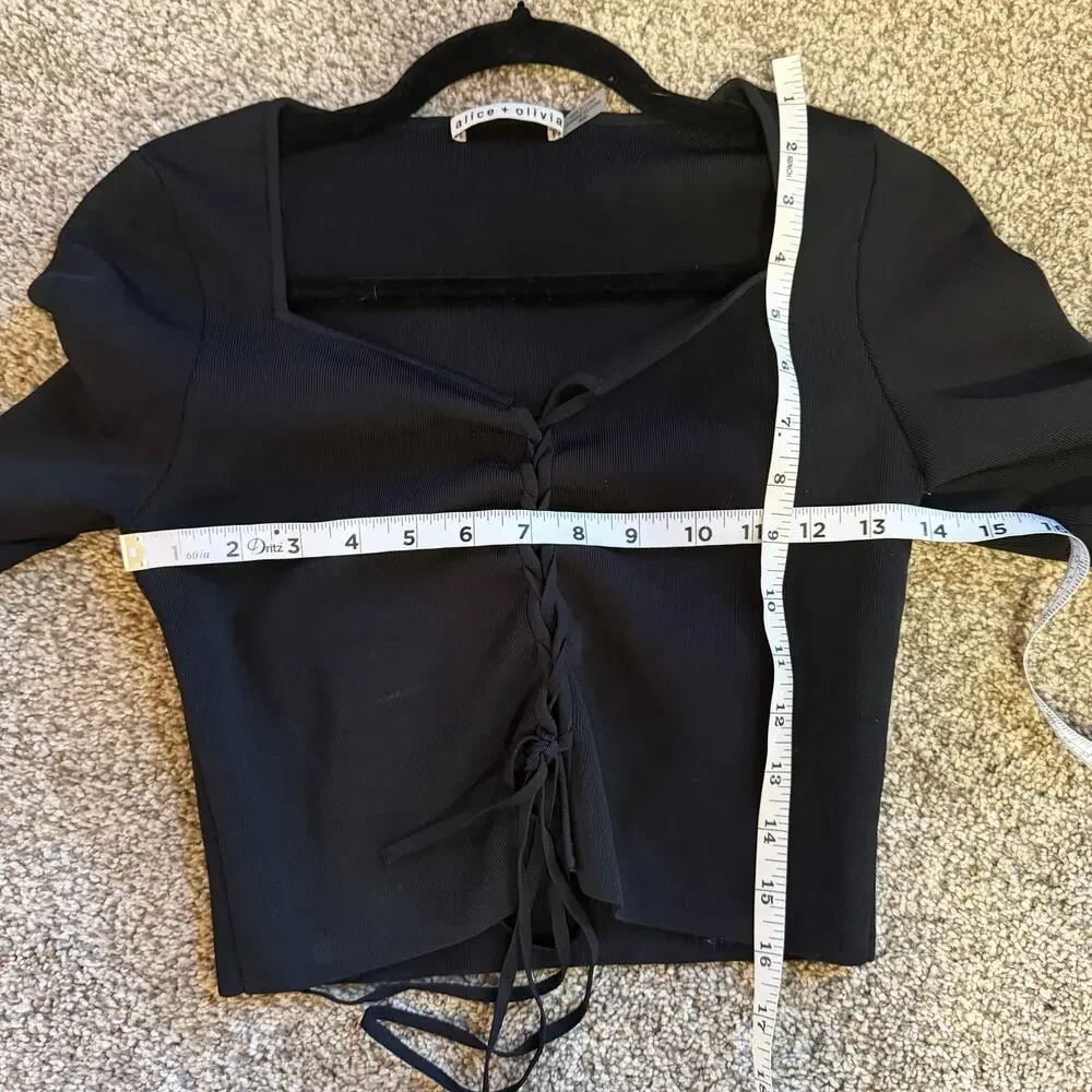 Alice + Olivia Sharee Crop Top Tie Front Black Size Medium